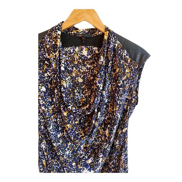 MAJE Blouse Cowl Neck Blouse Top Black Colorful Faux Suede Details Sleeveless 2 - Picture 3 of 8